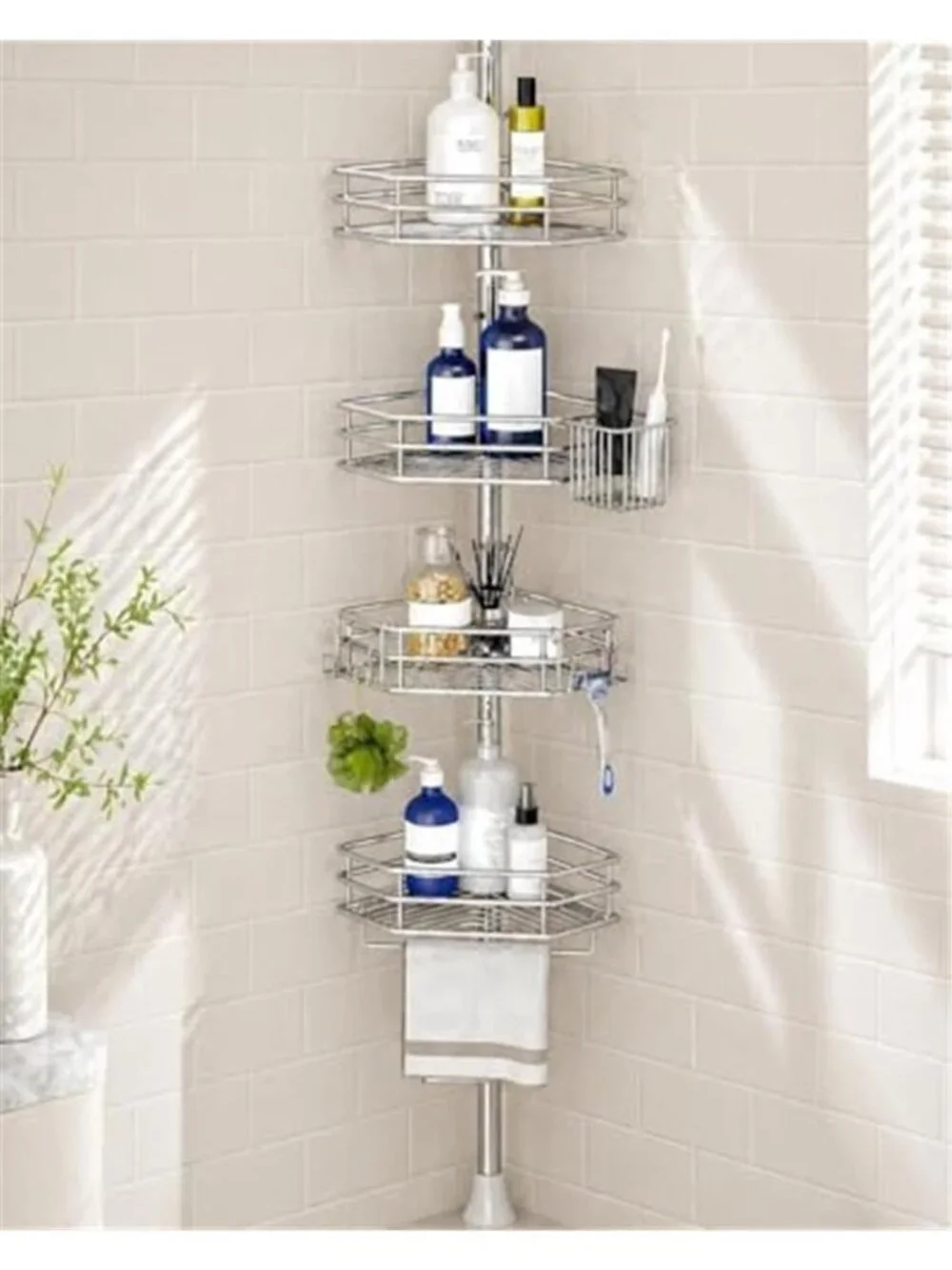 Rustproof Corner Shower Caddy Tension Pole for Bathroom Storage